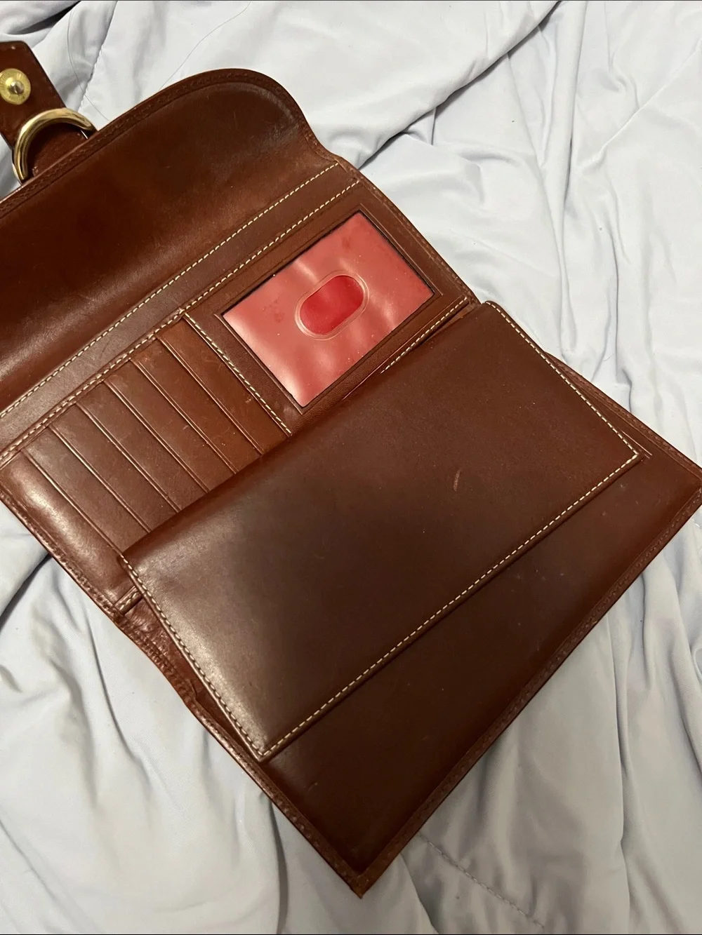 Brown Monogram Canvas Clutch with Leather Trim dooney & bourke